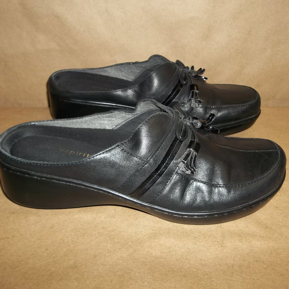 EASY SPIRIT Women's Size 8.5 Black Leather Slip-on Esabetti Clogs       C3